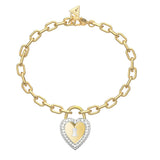 Γυναικείο βραχιόλι GUESS Love Bites JUBB06061JWYGRHL σε χρυσό χρώμα με δίχρωμη καρδιά λουκετάκι και λογότυπο Guess.