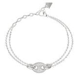 Γυναικείο βραχιόλι Guess Marina JUBB06222JWRHL από ανοξείδωτο ατσάλι σε ασημί χρώμα με διπλή αλυσίδα και ζιργκόν.