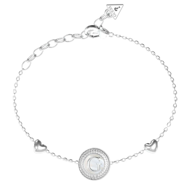 Γυναικείο βραχιόλι Guess Talisman JUBB06208JWRHL από ανοξείδωτο ατσάλι σε ασημί χρώμα με καρδιές και ζιργκόν.