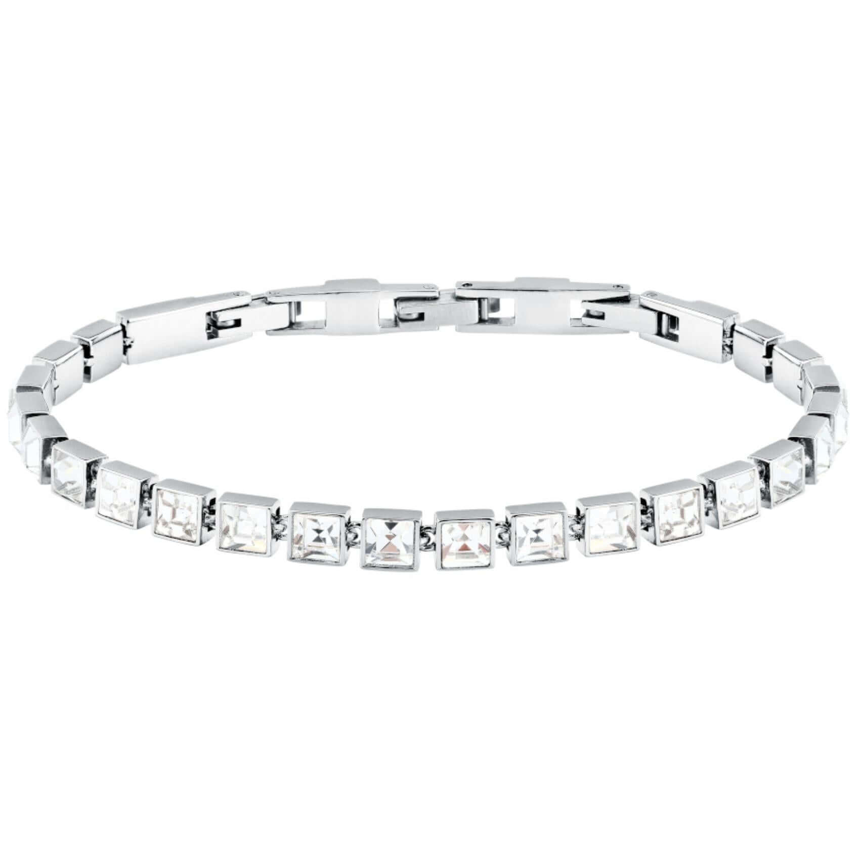Γυναικείο βραχιόλι Karl Lagerfeld Crystals KLAYC24 από ανοξείδωτο ατσάλι σε ασημί χρώμα με λευκές πέτρες.