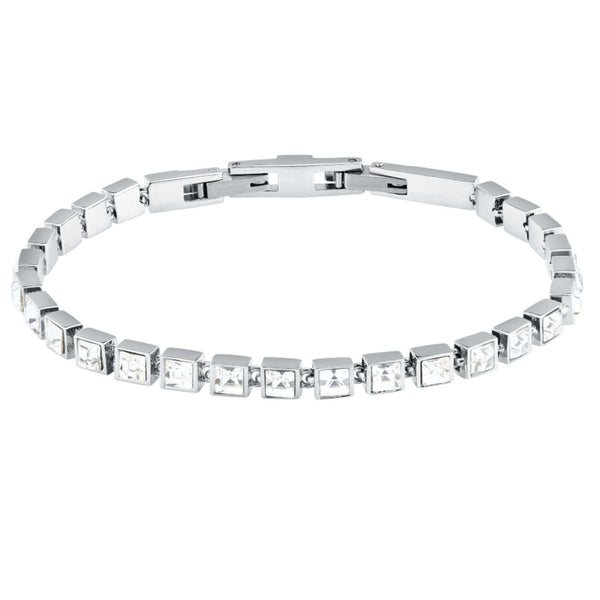 Γυναικείο βραχιόλι Karl Lagerfeld Crystals KLAYC28 από ανοξείδωτο ατσάλι σε ασημί χρώμα με λευκές πέτρες.