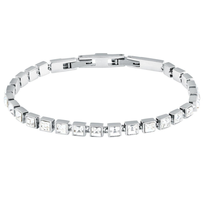 Γυναικείο βραχιόλι Karl Lagerfeld Crystals KLAYC28 από ανοξείδωτο ατσάλι σε ασημί χρώμα με λευκές πέτρες.