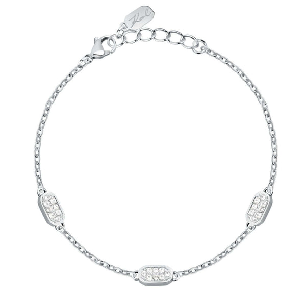 Γυναικείο βραχιόλι Karl Lagerfeld Crystals KLAYC65 από ανοξείδωτο ατσάλι σε ασημί χρώμα με λευκές πέτρες.