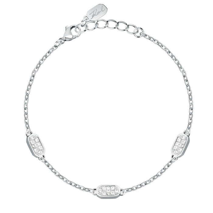Γυναικείο βραχιόλι Karl Lagerfeld Crystals KLAYC65 από ανοξείδωτο ατσάλι σε ασημί χρώμα με λευκές πέτρες.