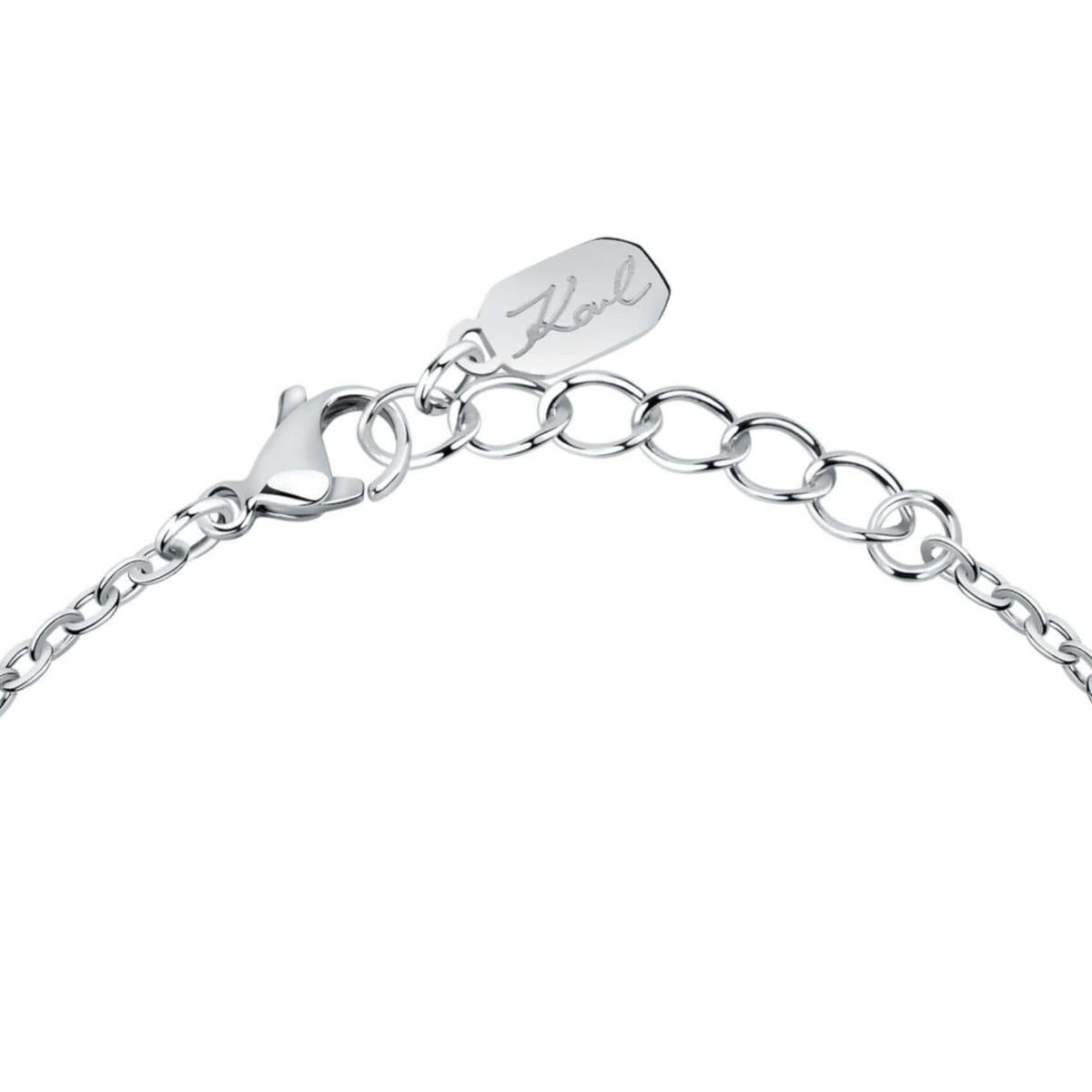 Κούμπωμα από το γυναικείο βραχιόλι Karl Lagerfeld Crystals KLAYC65 με ρυθμιζόμενο μήκος από 17 έως 20 cm.