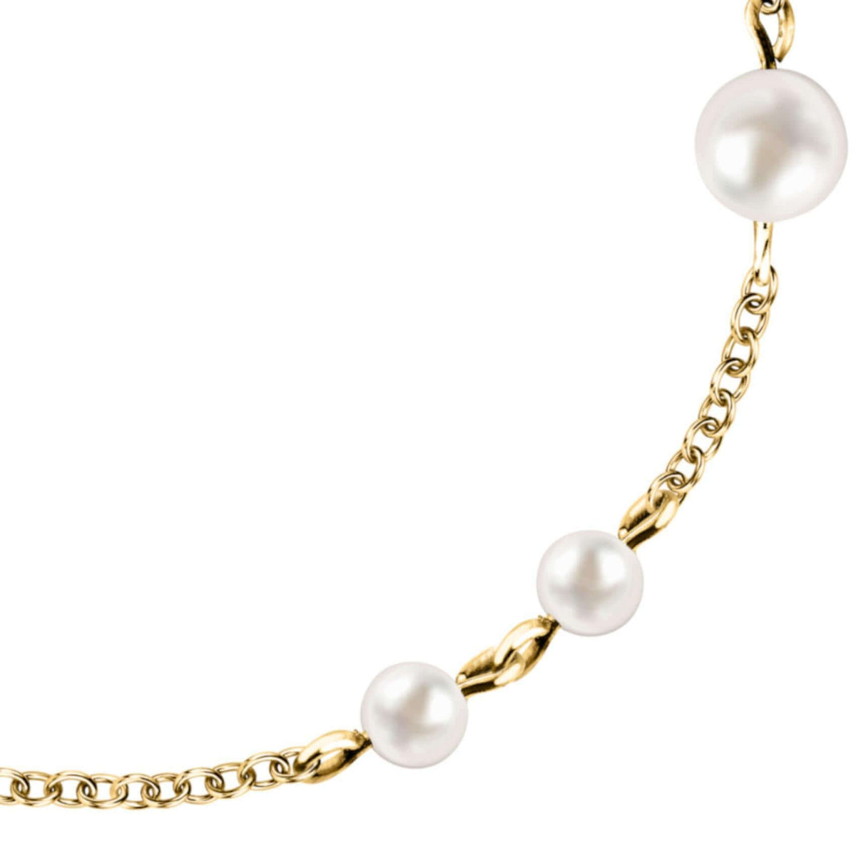 Λεπτομέρεια από το γυναικείο βραχιόλι Karl Lagerfeld Pearl KLAYR20 με πέρλες.