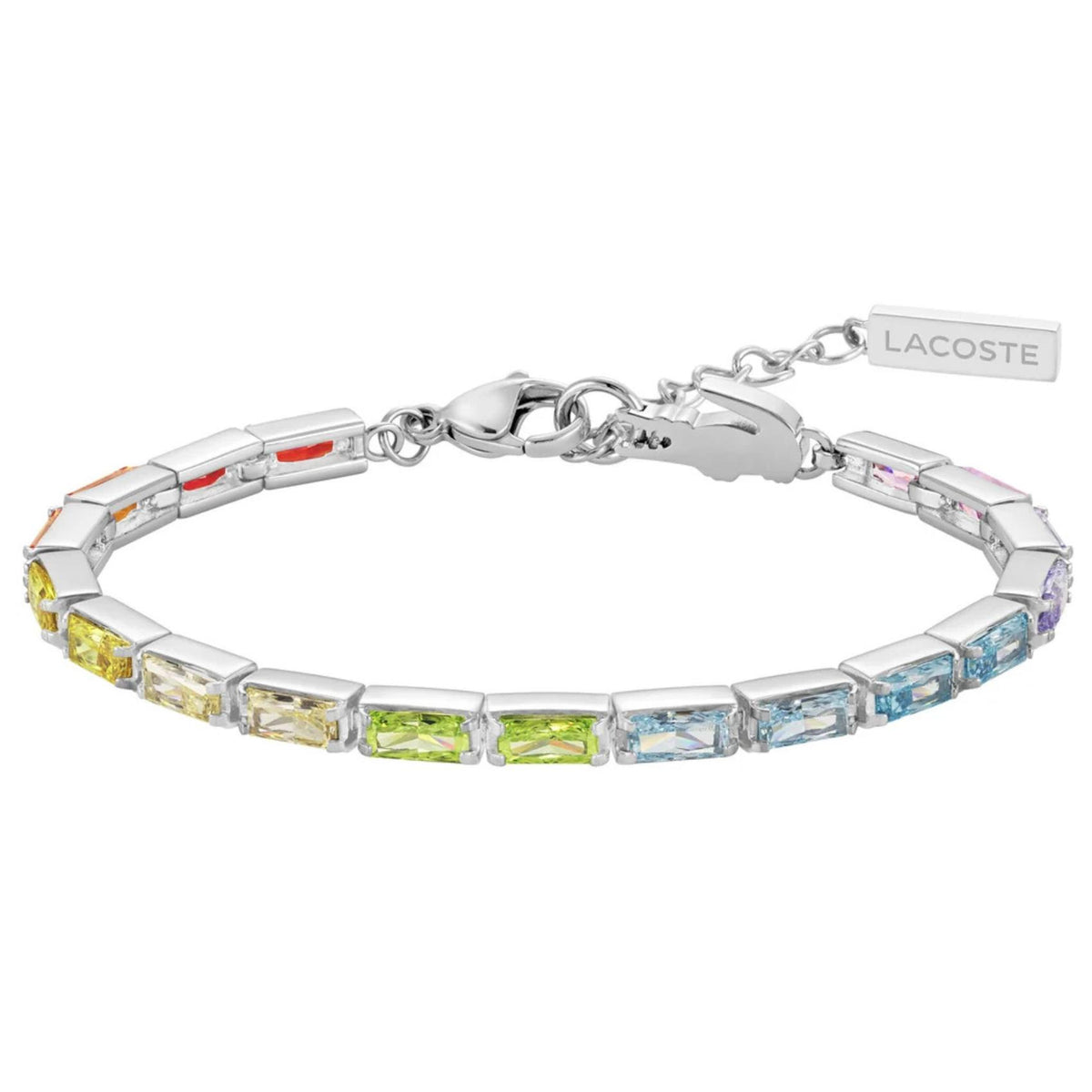Γυναικείο βραχιόλι ριβιέρα Lacoste Duchess 2040501 σε ασημί από ανοξείδωτο ατσάλι με πολύχρωμα ζιργκόν, μήκος 16.5cm