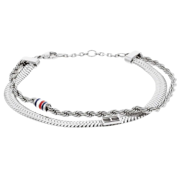 Γυναικείο βραχιόλι Tommy Hilfiger 2780981 από ανοξείδωτο ατσάλι σε ασημί χρώμα με δύο διαφορετικές αλυσίδες, ψαροκόκαλο και στριφτή.