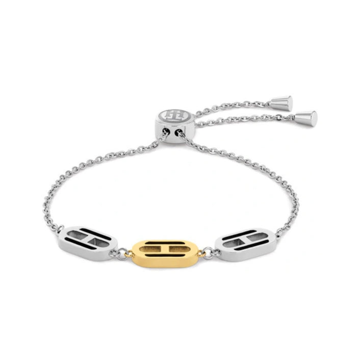 Γυναικείο ασημί βραχιόλι Tommy Hilfiger με χρυσά γεωμετρικά στοιχεία. 2780544