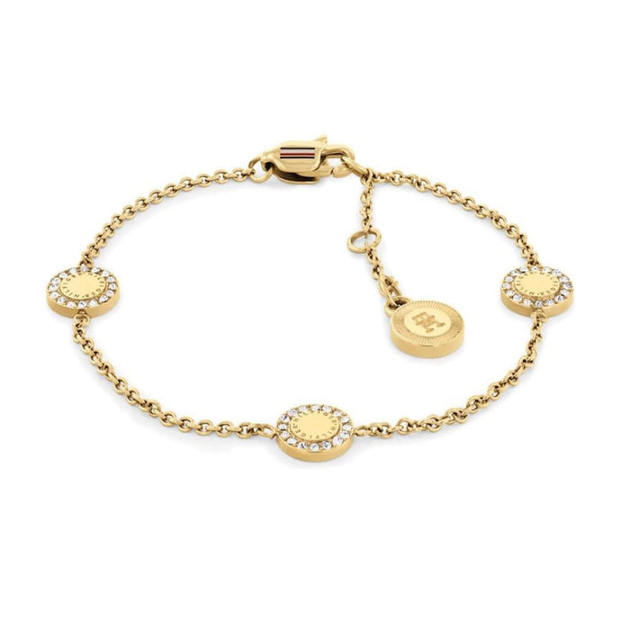 Γυναικείο ατσάλινο χρυσό βραχιόλι Tommy Hilfiger 2780905 μήκους 16.5 cm με γεωμετρικά στοιχεία και ζιργκόν.