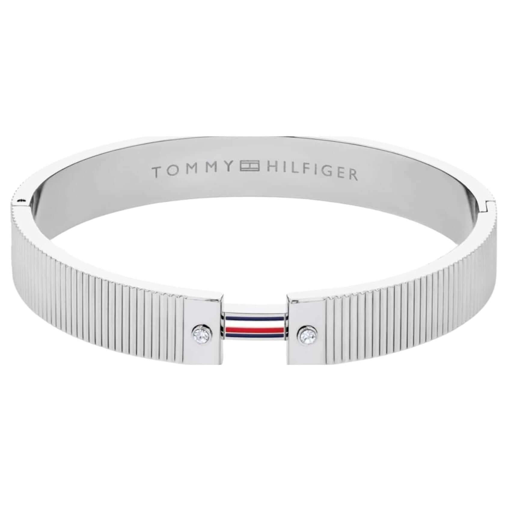 Γυναικείο βραχιόλι Tommy Hilfiger Stripes 2781045 από ανοξείδωτο ατσάλι σε ασημί χρώμα με chunky σχέδιο, πέτρες και τρίχρωμο στοιχείο.