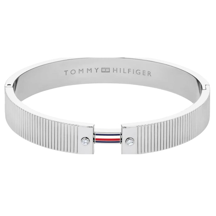 Γυναικείο βραχιόλι Tommy Hilfiger Stripes 2781045 από ανοξείδωτο ατσάλι σε ασημί χρώμα με chunky σχέδιο, πέτρες και τρίχρωμο στοιχείο.