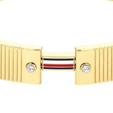 Λεπτομέρεια από το γυναικείο βραχιόλι Tommy Hilfiger Stripes 2781046 με πέτρες, τρίχρωμο στοιχείο και γραμμική υφή με έντονο chunky όγκο.
