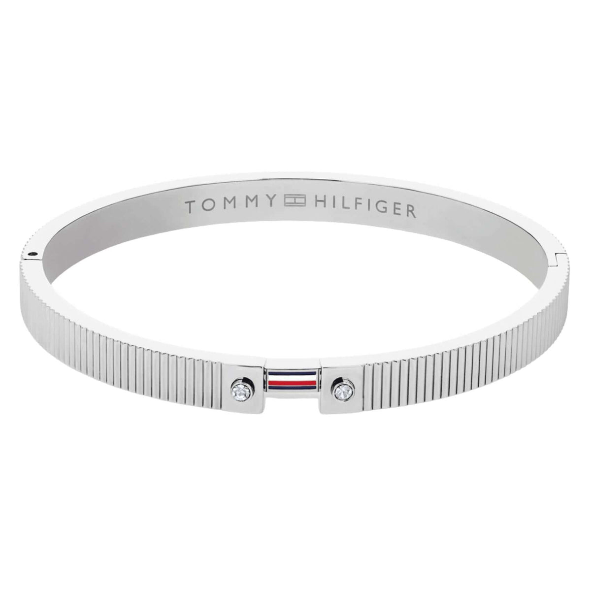 Γυναικείο βραχιόλι Tommy Hilfiger Stripes 2781047 από ανοξείδωτο ατσάλι σε ασημί χρώμα με πέτρες και τρίχρωμο στοιχείο.