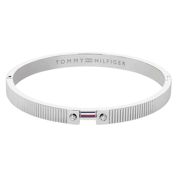 Γυναικείο βραχιόλι Tommy Hilfiger Stripes 2781047 από ανοξείδωτο ατσάλι σε ασημί χρώμα με πέτρες και τρίχρωμο στοιχείο.