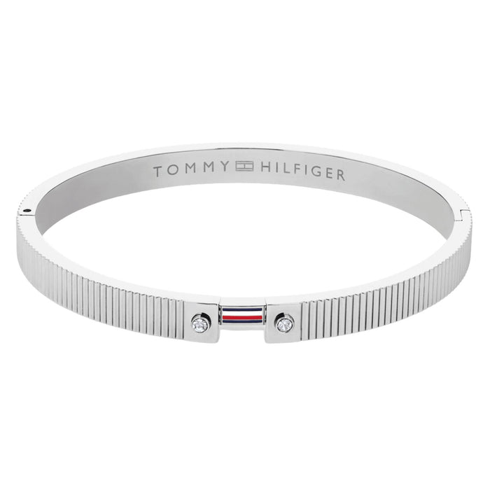 Γυναικείο βραχιόλι Tommy Hilfiger Stripes 2781047 από ανοξείδωτο ατσάλι σε ασημί χρώμα με πέτρες και τρίχρωμο στοιχείο.