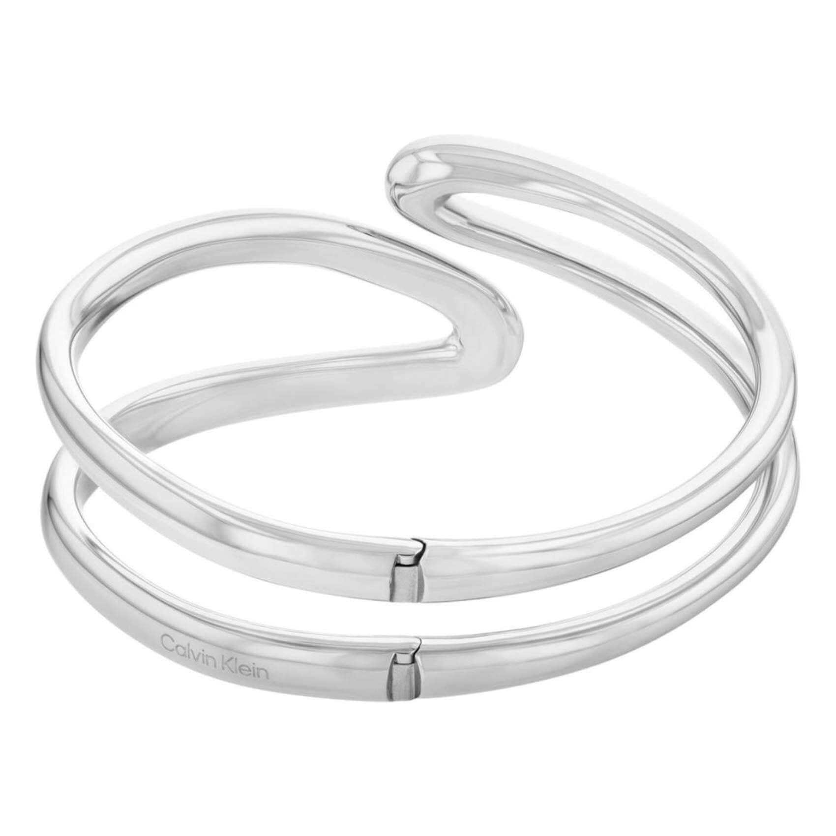 Γυναικείο βραχιόλι χειροπέδα Calvin Klein 35000753 ατσάλινο ασημί με γεωμετρικό σχέδιο, πίσω όψη.