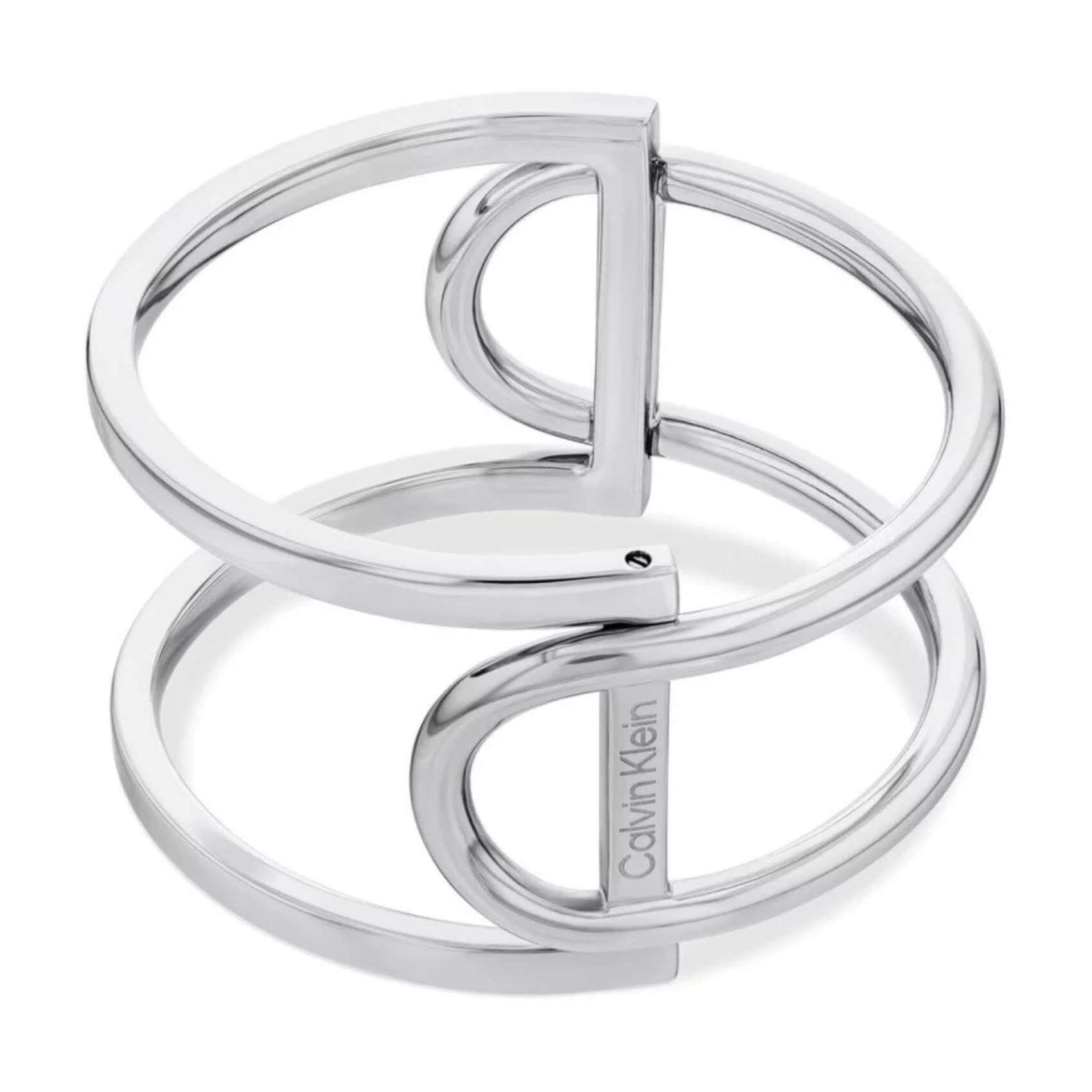 Γυναικείο βραχιόλι χειροπέδα Calvin Klein 35000756 ατσάλινο ασημί με γεωμετρικό σχέδιο.