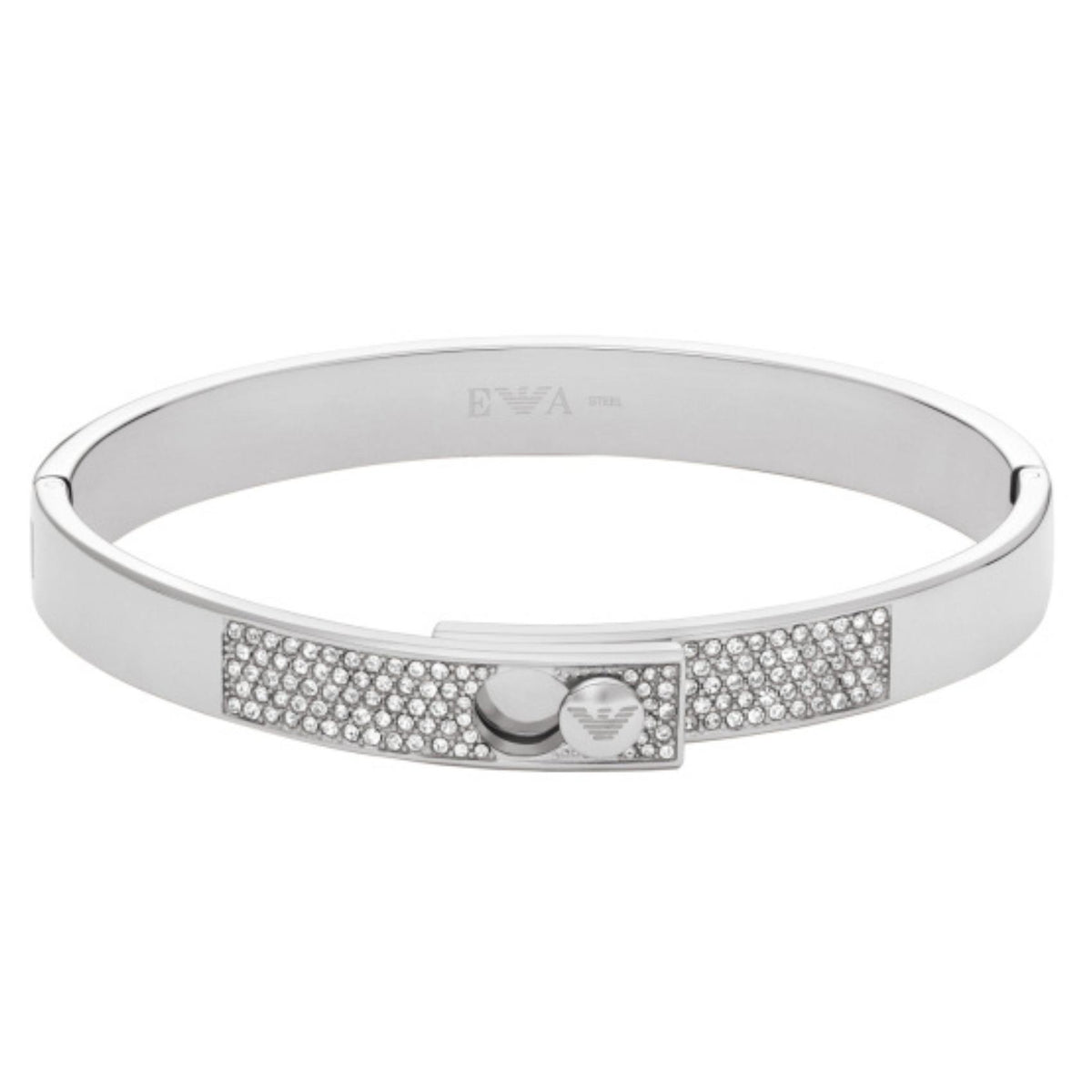 Γυναικείο βραχιόλι χειροπέδα Emporio Armani Couples EGS3088040 από ανοξείδωτο ατσάλι σε ασημί χρώμα με κρύσταλλα