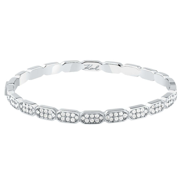 Γυναικείο βραχιόλι χειροπέδα Karl Lagerfeld Crystals KLAYC64 από ανοξείδωτο ατσάλι σε ασημί χρώμα με λευκές πέτρες.