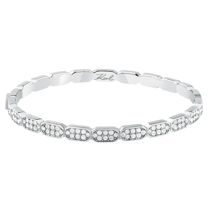 Γυναικείο βραχιόλι χειροπέδα Karl Lagerfeld Crystals KLAYC64 από ανοξείδωτο ατσάλι σε ασημί χρώμα με λευκές πέτρες.