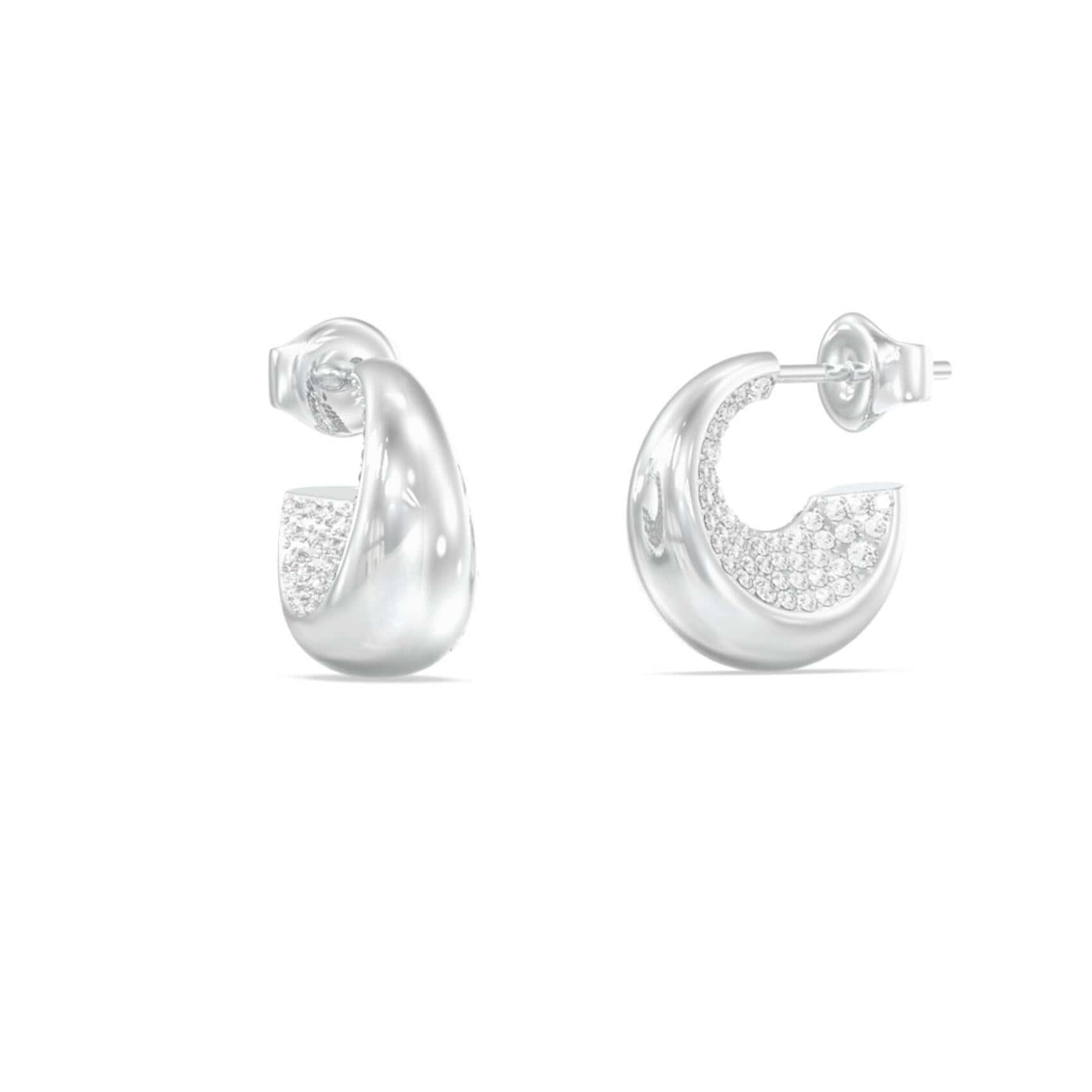 Γυναικείοι κρίκοι Guess Moon Drops JUBE06249JWRHT/U από ανοξείδωτο ατσάλι σε ασημί χρώμα με ζιργκόν. 