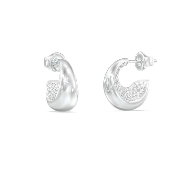 Γυναικείοι κρίκοι Guess Moon Drops JUBE06249JWRHT/U από ανοξείδωτο ατσάλι σε ασημί χρώμα με ζιργκόν. 