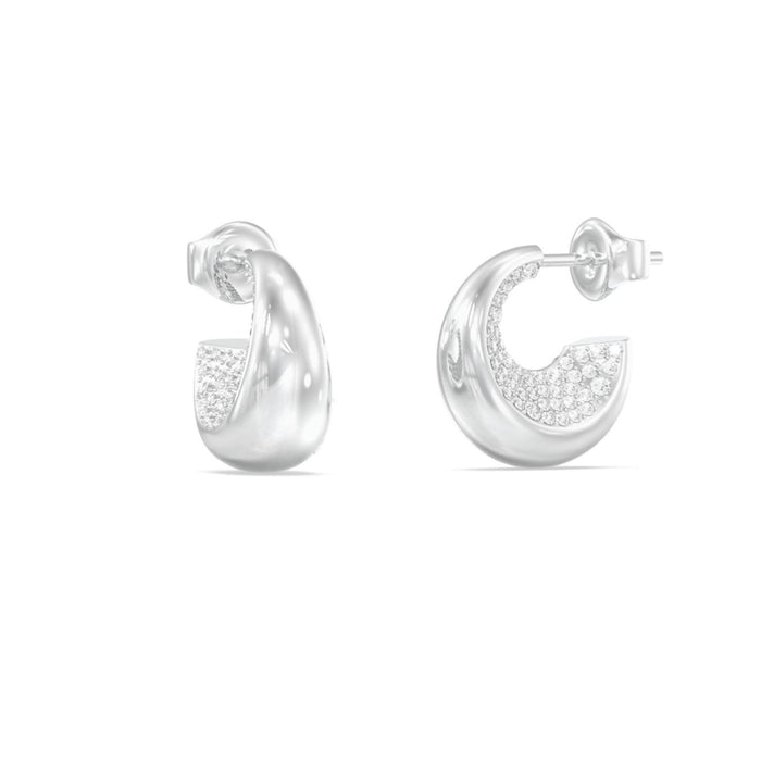Γυναικείοι κρίκοι Guess Moon Drops JUBE06249JWRHT/U από ανοξείδωτο ατσάλι σε ασημί χρώμα με ζιργκόν. 