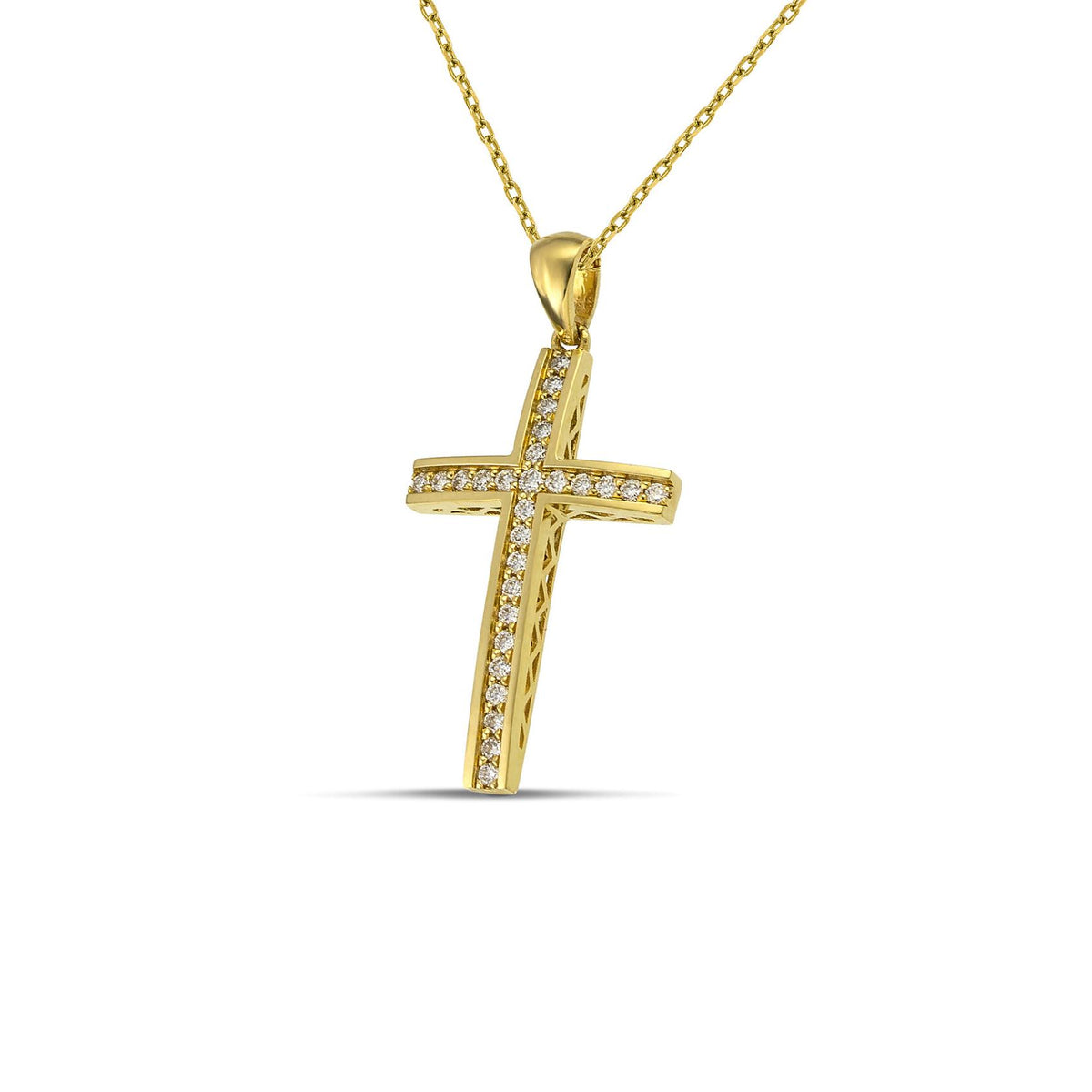 Βαπτιστικός σταυρός για κορίτσι από χρυσό 18K με διαμάντια και διάτρητο σχέδιο