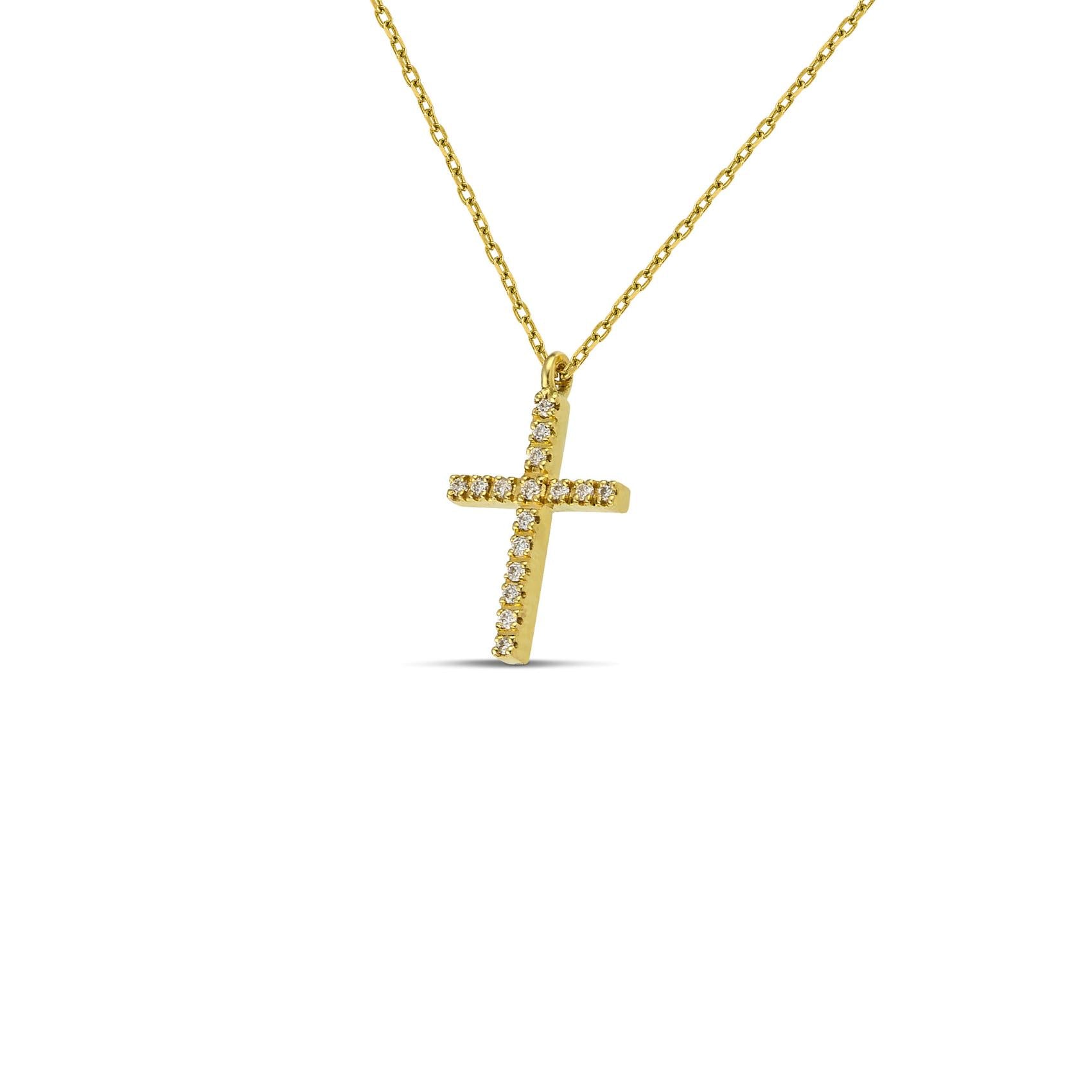 Βαπτιστικός σταυρός για κορίτσι από χρυσό 18K κλασικός με μονή σειρά διαμαντιών