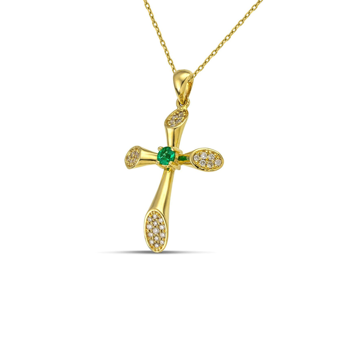 Βαπτιστικός σταυρός για κορίτσι από χρυσό 18K με σμαράγδι και διαμάντια