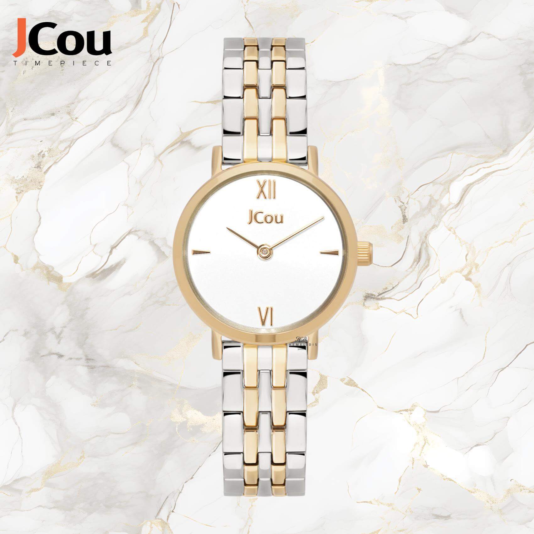 Ρολόι Jcou Ammourette JU19064-2 με ασημί-χρυσό μπρασελέ, άσπρο καντράν και στεφάνι διαμέτρου 26mm.