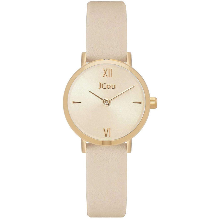 Ρολόι Jcou Ammourette JU19064-7 με μπεζ δερμάτινο λουράκι, μπεζ καντράν και στεφάνι διαμέτρου 26mm.