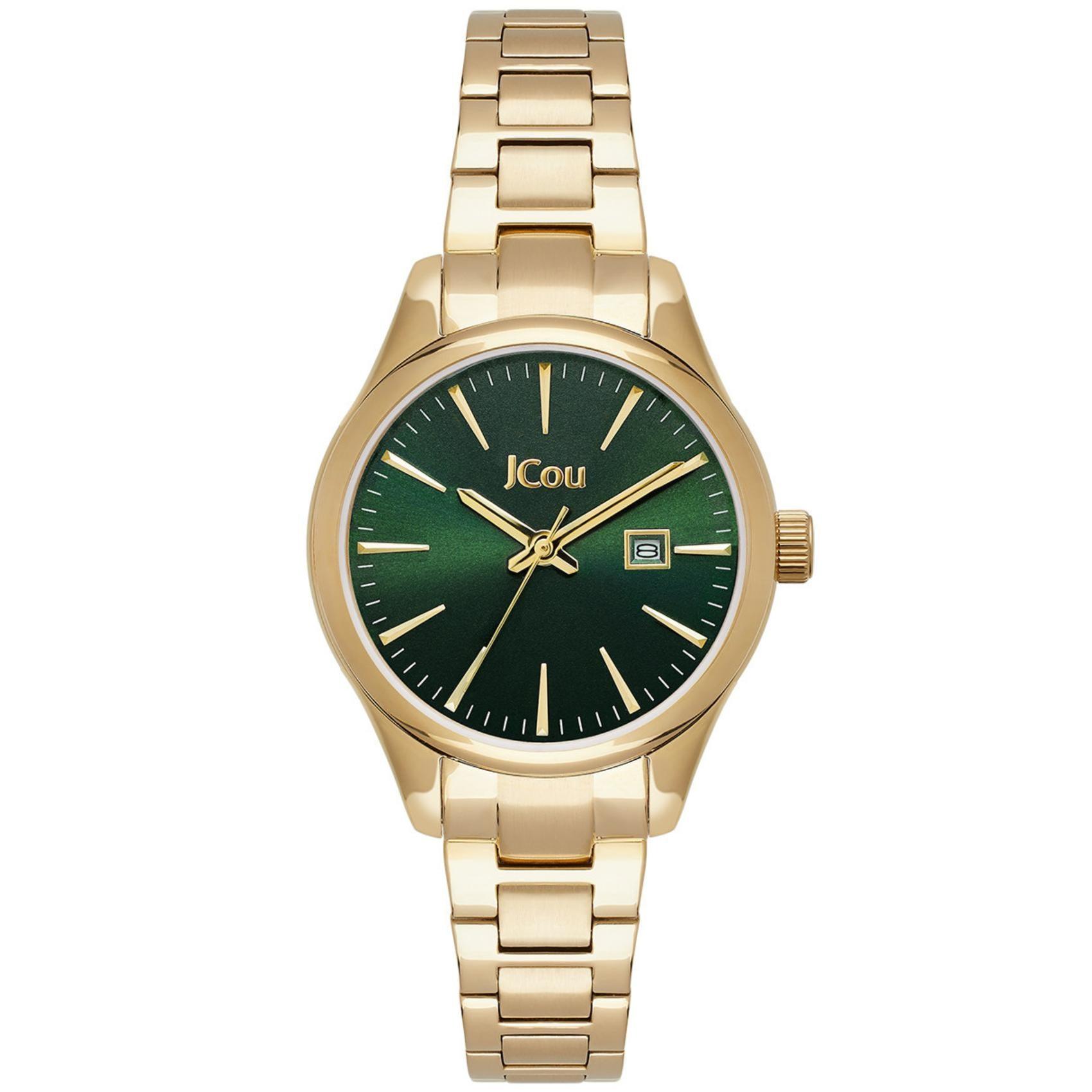 Γυναικείο ρολόι JCOU Aphordite JU19051-6 με χρυσό ατσάλινο μπρασελέ και πράσινο καντράν 32mm με ημερομηνία.