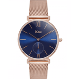 Γυναικείο ρολόι JCOU Grace JU17145-9, ροζ χρυσό ατσάλινο μπρασελέ μπλε καντράν, μηχανισμό μπαταρίας quartz και στρογγυλό στεφάνι διαμέτρου 38mm.