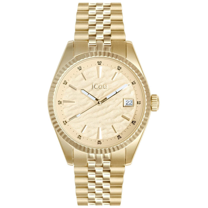 Γυναικέιο ρολόι JCOU Queen's Land JU19071-4 με χρυσό ατσάλινο μπρασελέ και χρυσό καντράν διαμέτρου 36mm με ημερομηνία.