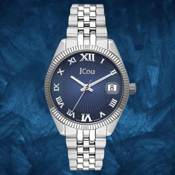 Ρολόι JCOU Queen's Mini JU17031-21 Με Ασημί Μπρασελέ & Μπλε Καντράν