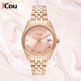 Γυναικείο ρολόι JCOU Queen's Mini JU17031-3 με ροζ χρυσό ατσάλινο μπρασελέ και ροζ χρυσό καντράν 32mm με ημερομηνία.