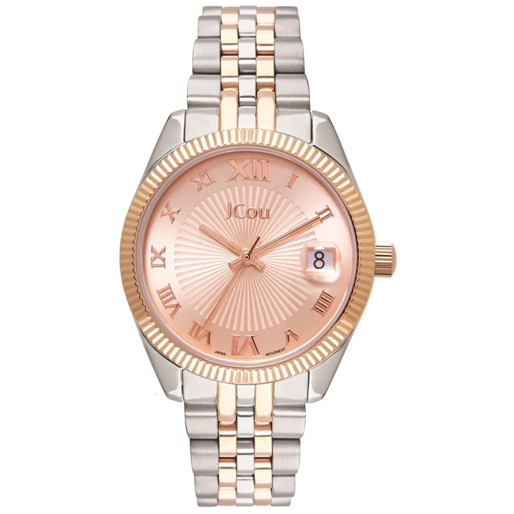 Γυναικείο ρολόι JCOU Queen's Mini JU17031-4 με δίχρωμο ασημί-ροζ χρυσό ατσάλινο μπρασελέ και ροζ χρυσό καντράν 32mm με ημερομηνία.