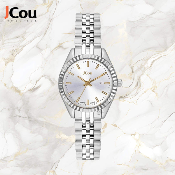 Ρολόι JCOU Queen's Petit II JU19066-1 Με Ασημί Μπρασελέ & Ασημί Καντράν