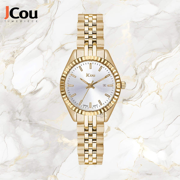Ρολόι JCOU Queen's Petit II JU19066-5 Με Χρυσό Μπρασελέ & Ασημί Καντράν