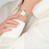 Γυναικείο ρολόι Just Cavalli Animalier JC1L220M0095 με δίχρωμο ασημί-χρυσό ατσάλινο μπρασελέ, άσπρο φίλντισι καντράν διαμέτρου 32mm διακοσμημένο με λαμπερά ζιργκόν και πάνθηρα στο στεφάνι.