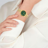 Γυναικείο ρολόι Just Cavalli Animalier JC1L272M0035 με χρυσό ατσάλινο μπρασελέ και πράσινο καντράν διαμέτρου 30mm με λαμπερά ζιργκόν.