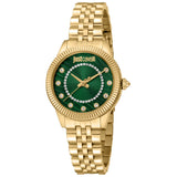 Γυναικείο ρολόι Just Cavalli Animalier JC1L272M0035 με χρυσό ατσάλινο μπρασελέ και πράσινο καντράν διαμέτρου 30mm με λαμπερά ζιργκόν.