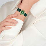 Γυναικείο ρολόι Just Cavalli C JC1L110L0025 με πράσινο δερμάτινο λουράκι και πράσινο καντράν μεγέθους 32mm σε οβάλ σχήμα, διακοσμημένο με λαμπερά ζιργκόν.