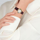 Γυναικείο ρολόι Just Cavalli C JC1L110L0045 με καφέ δερμάτινο λουράκι και ασημί καντράν μεγέθους 32mm σε οβάλ σχήμα, διακοσμημένο με λαμπερά ζιργκόν.