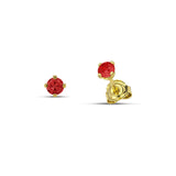 Καρφωτά σκουλαρίκια μονόπετρα από κίτρινο χρυσό 14 καρατίων με ζιργκόν κόκκινου χρώματος.