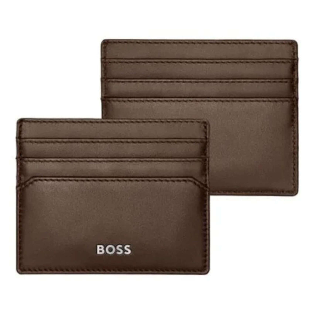 Καφέ δερμάτινη ανδρική καρτοθήκη Hugo Boss HLC403Y Classic Smooth με κομψή υφή και minimal σχεδίαση.
