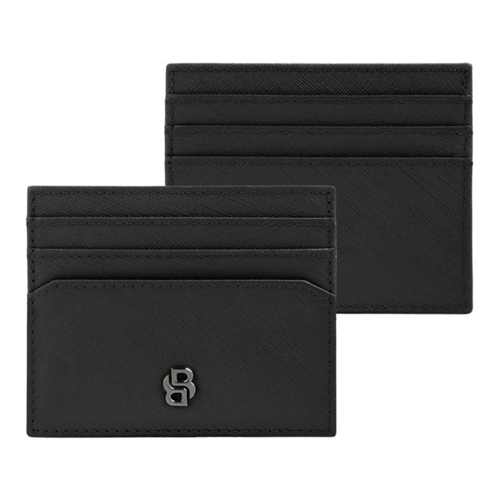 Καρτοθήκη Hugo Boss Double B Saffiano HLC526A σε μαύρο χρώμα από δέρμα και στις δύο όψεις.