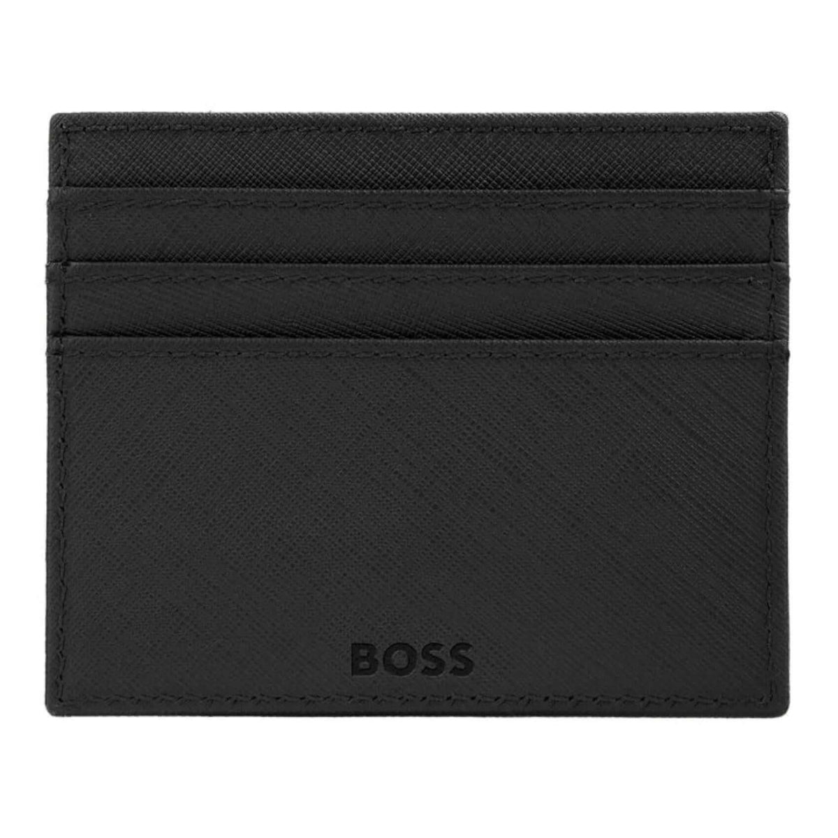 Καρτοθήκη Hugo Boss Double B Saffiano HLC526A σε μαύρο χρώμα από δέρμα στην πίσω πλευρά.